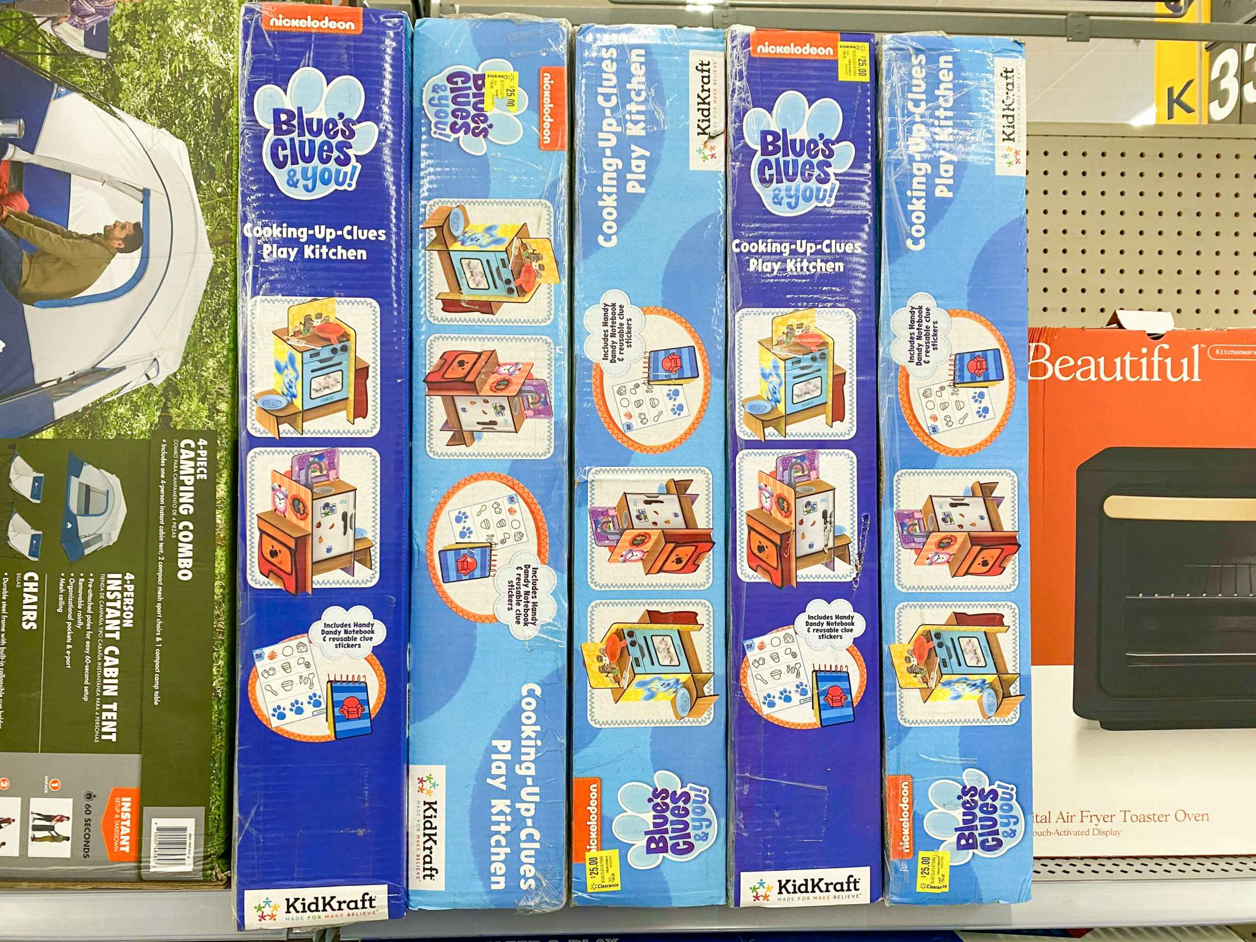 Blue Clue's KidKraft kitchen on shelf