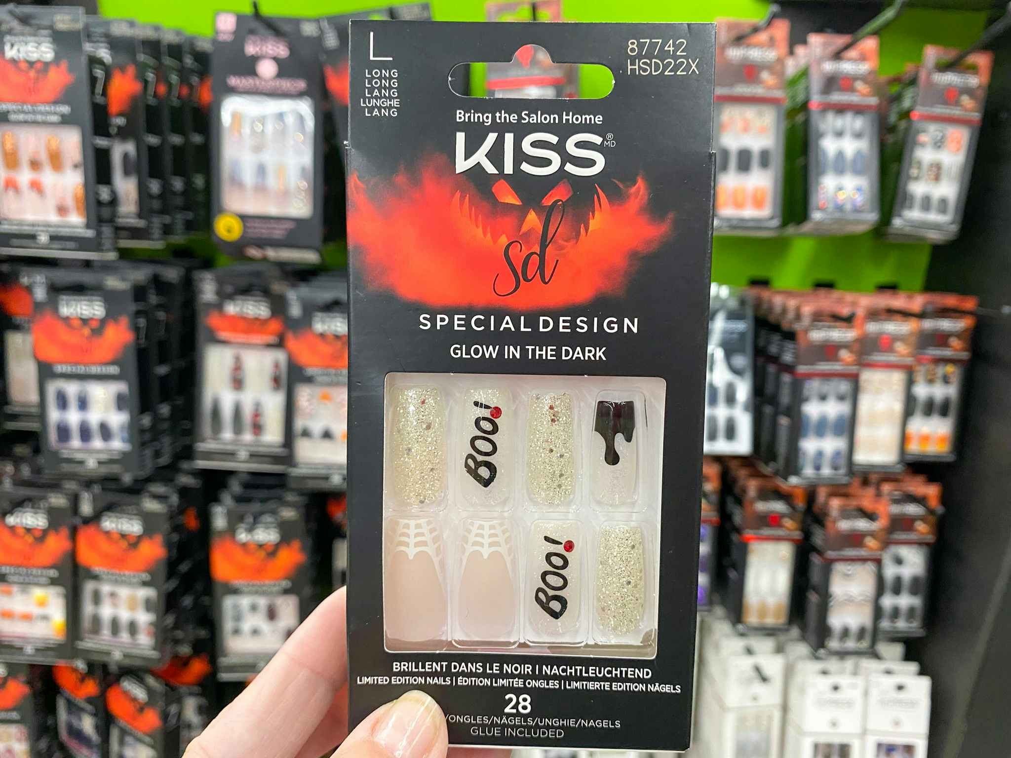 hand holding kiss halloween boo glow in the dark nails at walmart