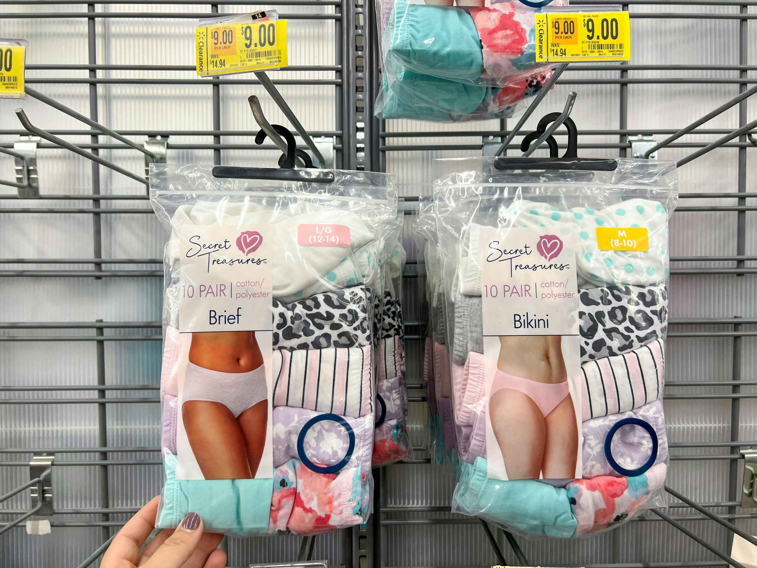 hand holding secret treasures 10 pack panties at walmart