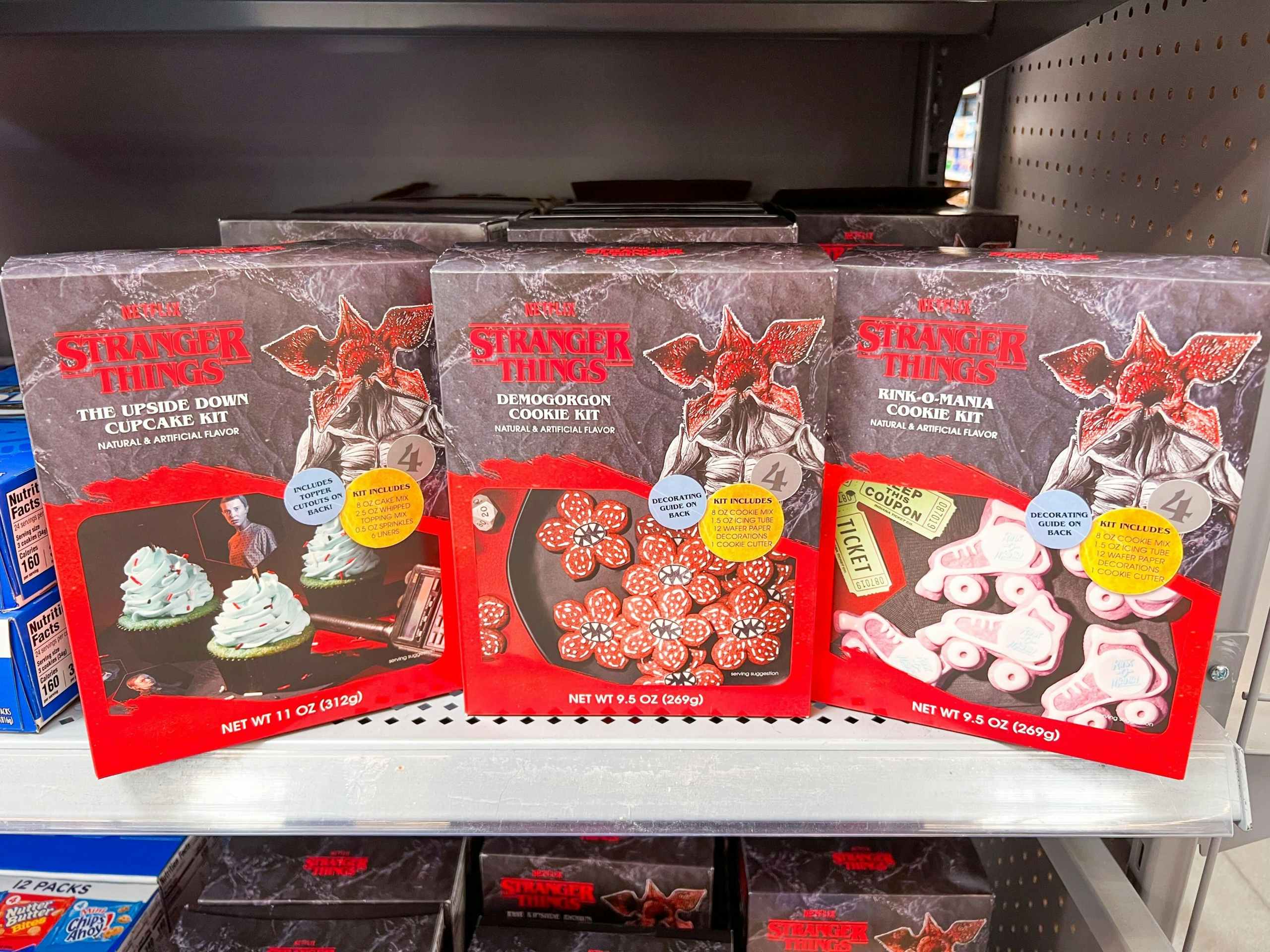 Stranger Things cookie and cupcake sets on Walmart shelf