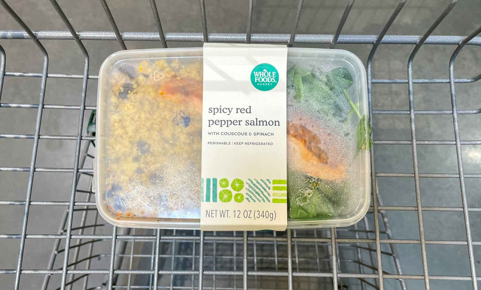 salmon in a cart at whole foods