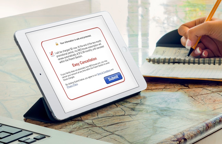 iPad with ABCmouse trial and cancellation information on screen
