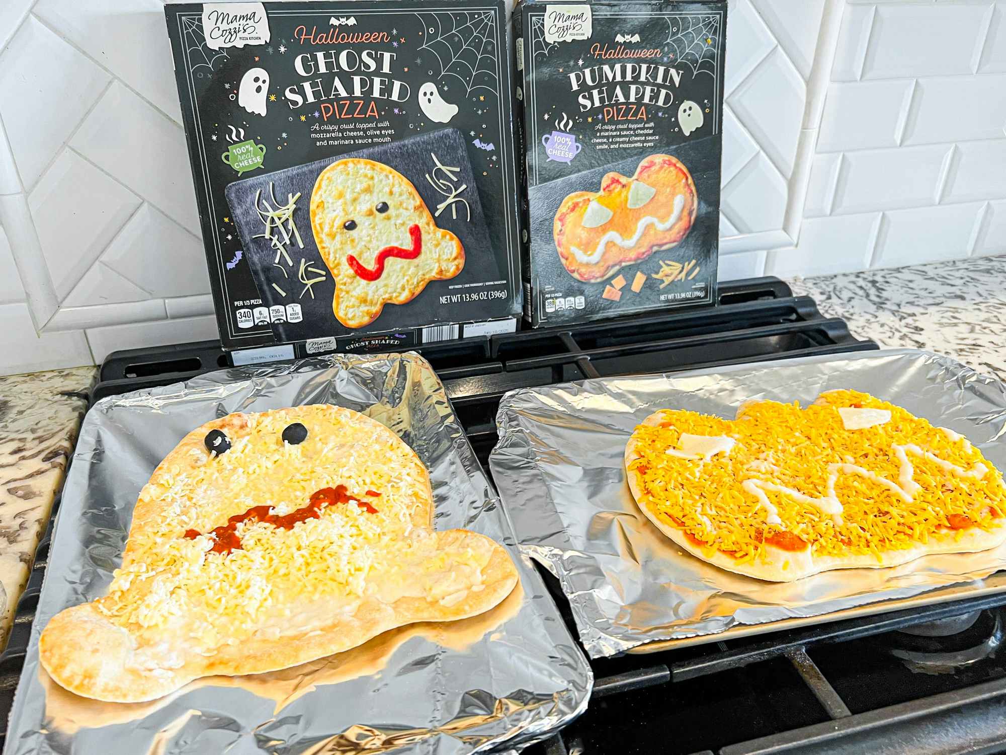 ghost and pumpkin shaped pizzas from Aldi