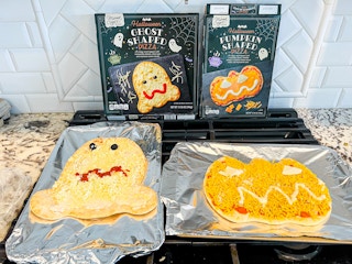 ghost and pumpkin shaped pizzas from Aldi
