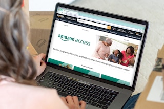 person on laptop looking at amazon access landing page