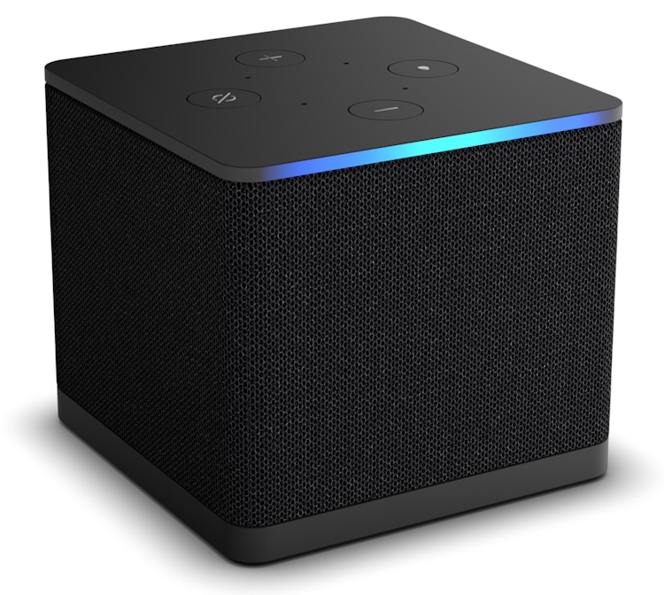 A Amazon 2022 Fire TV Cube on a white background