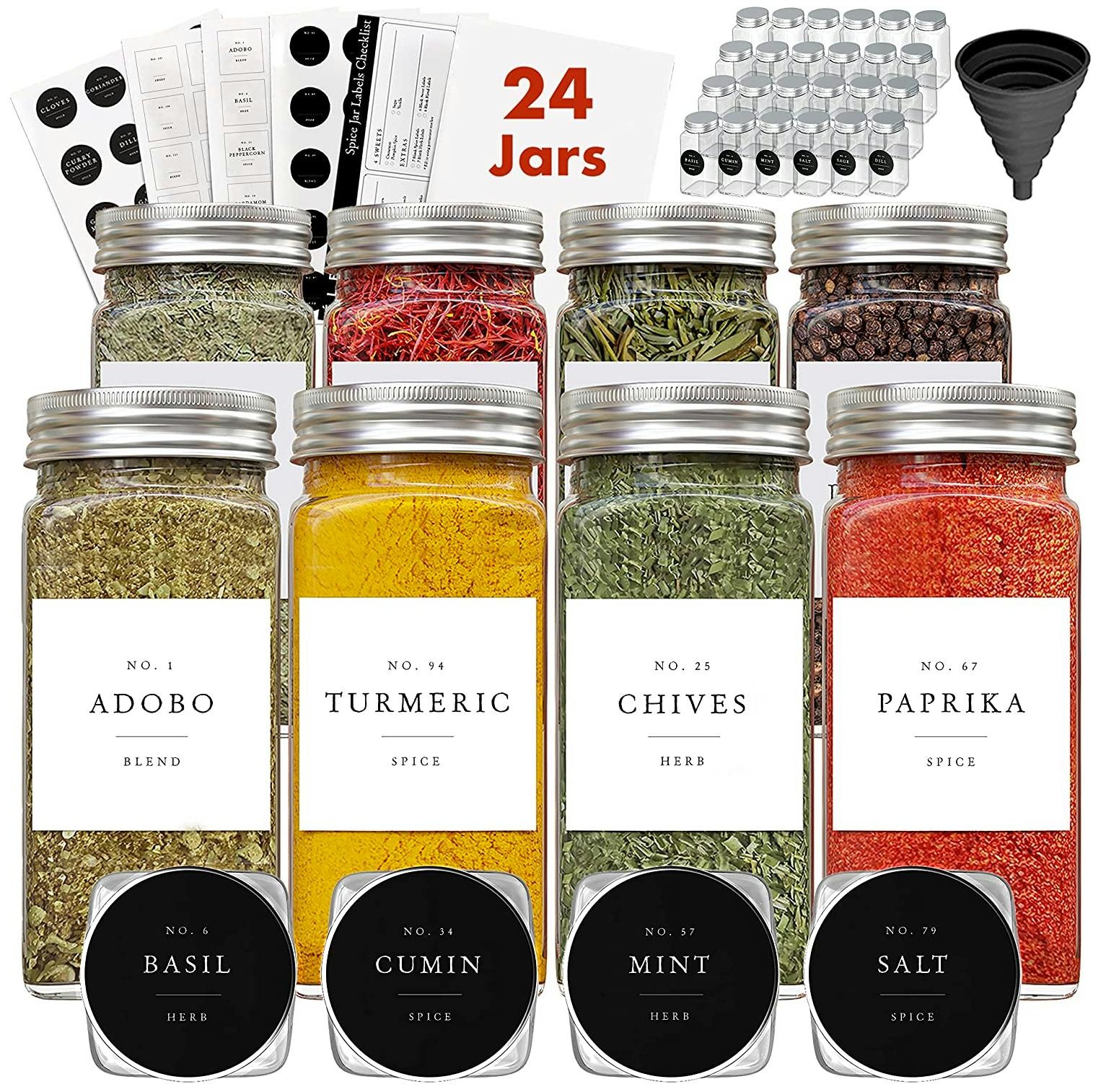 Glass Spice Jars 24-Count Set With Labels, Only $18.72 on ...