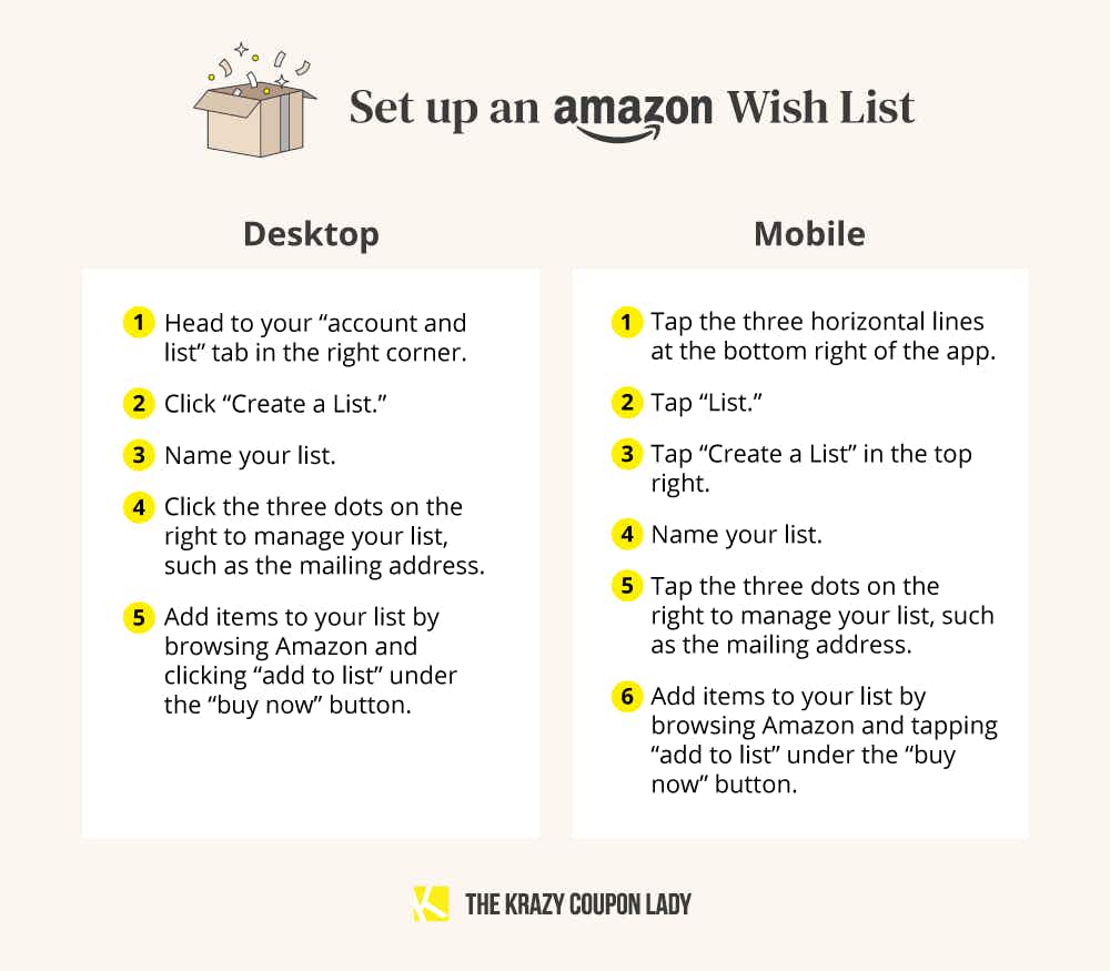 detailed instructions on how to set up an amazon wish list