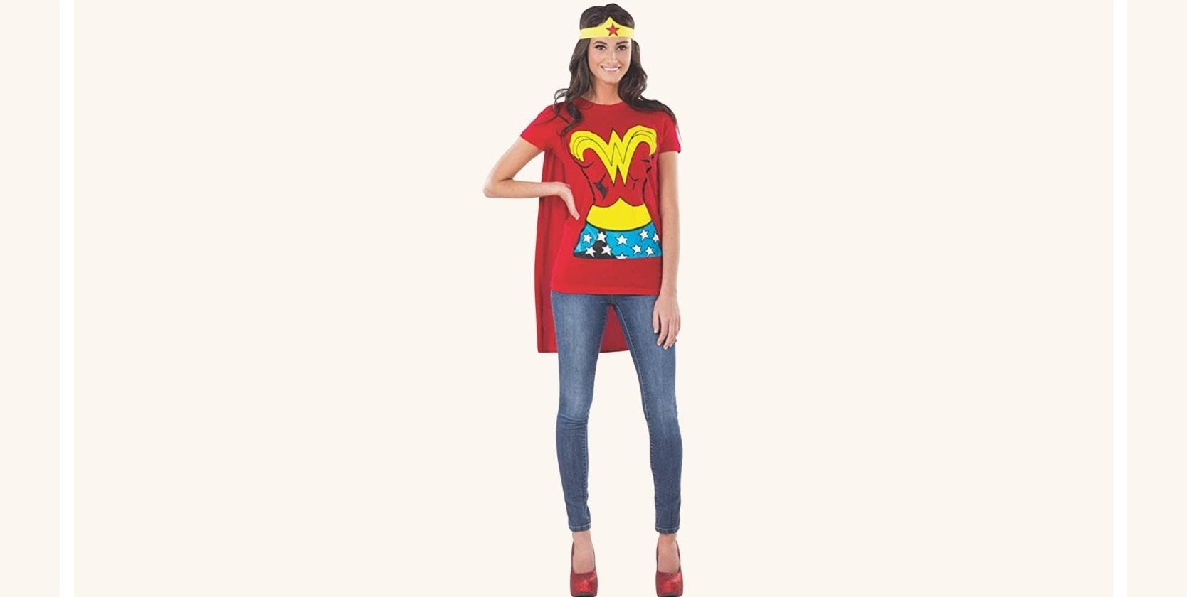 A woman wearing a Wonder Woman costume.