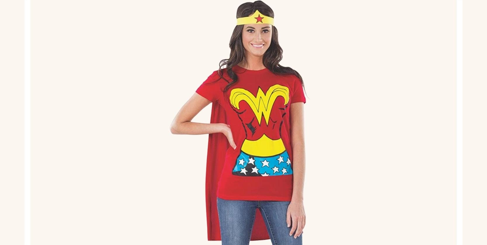A woman wearing a Wonder Woman costume.