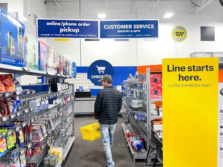 a person walking in the customer service line
