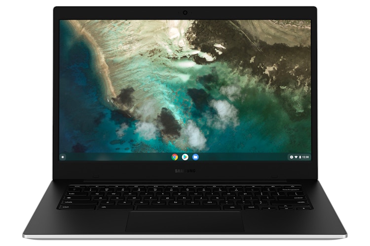 A Samsung Galaxy Chromebook Go laptop on a white background.