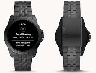 best cheap smartwatch - https://www.fossil.com/en-us/products/gen-5e-smartwatch-black-stainless-steel/FTW4056V.htmlA Fossil Gen E5 smart watch on a neutral background