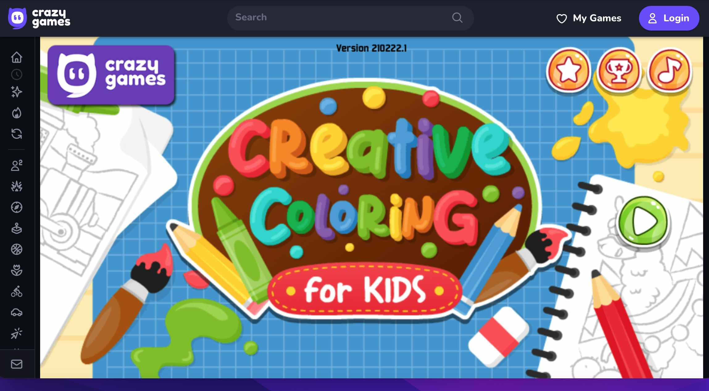 A screenshot of the Crazy Games creative coloring art games for kids webpage.