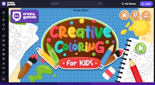 A screenshot of the Crazy Games creative coloring art games for kids webpage.