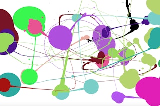 A screenshot of the JacksonPollock.org webpage with an abstract painting art game for children.
