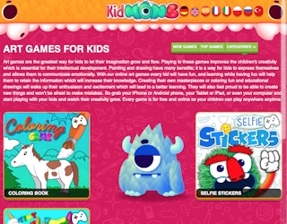 A screenshot of KidMons art games for kids webpage.