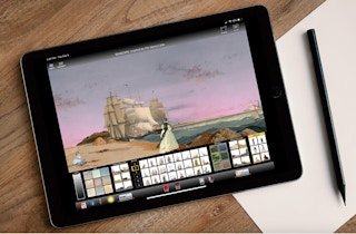 A tablet displaying the NGA.gov website for NGAkids Art Zone activities.