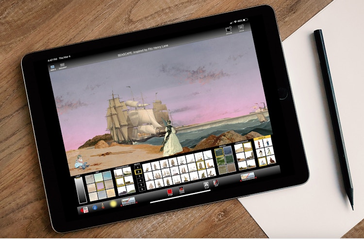 A tablet displaying the NGA.gov website for NGAkids Art Zone activities.