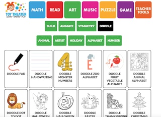 A screenshot of the Toy Theater art games webpage.