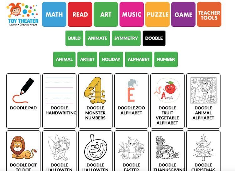 A screenshot of the Toy Theater art games webpage.