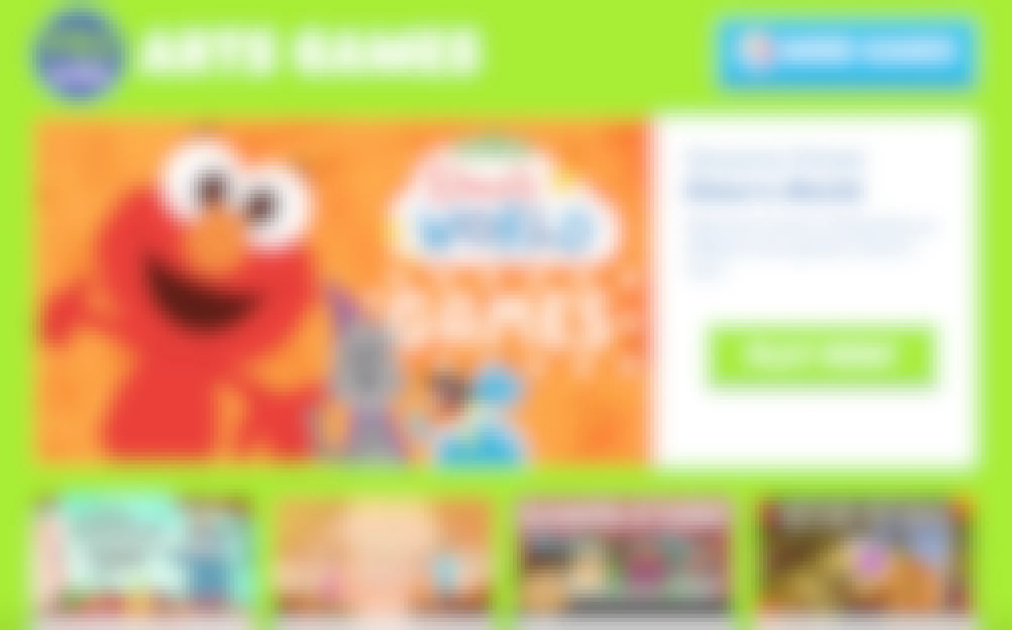 A screenshot of the PBS.org website for online art games featuring Elmo's World Games.
