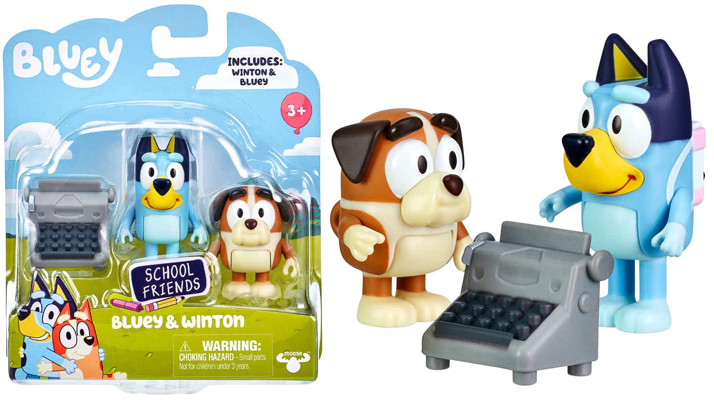 A School Friends Winton & Bluey 2-Pack Figures with Accessories set on a white background.