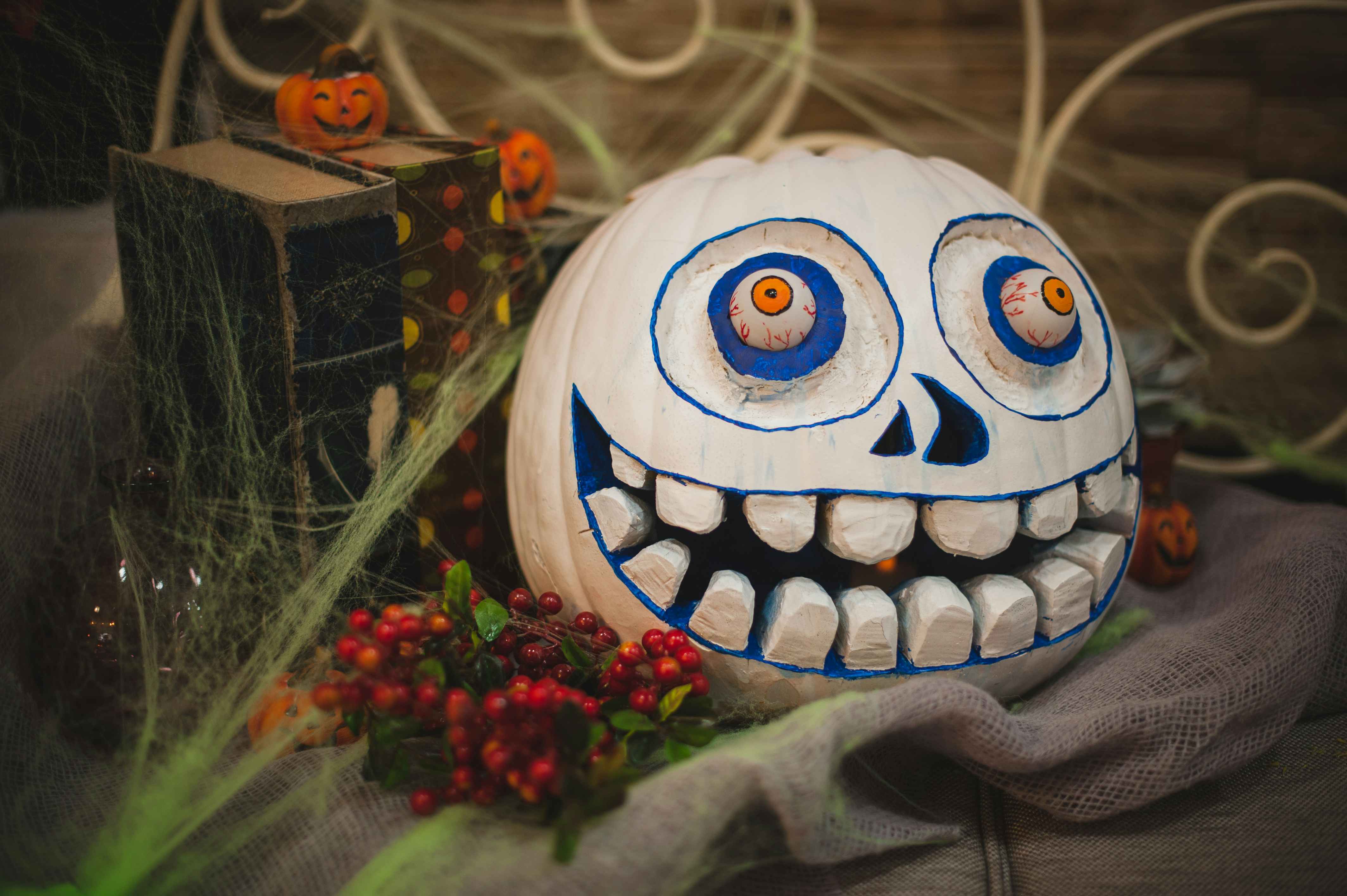 Scary painted and carved pumpkin