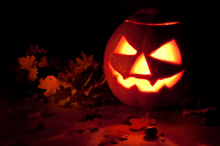 Carved pumpkin with fangs