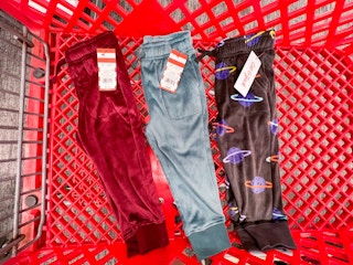 Cat and Jack sweatpants in a shopping cart at Target
