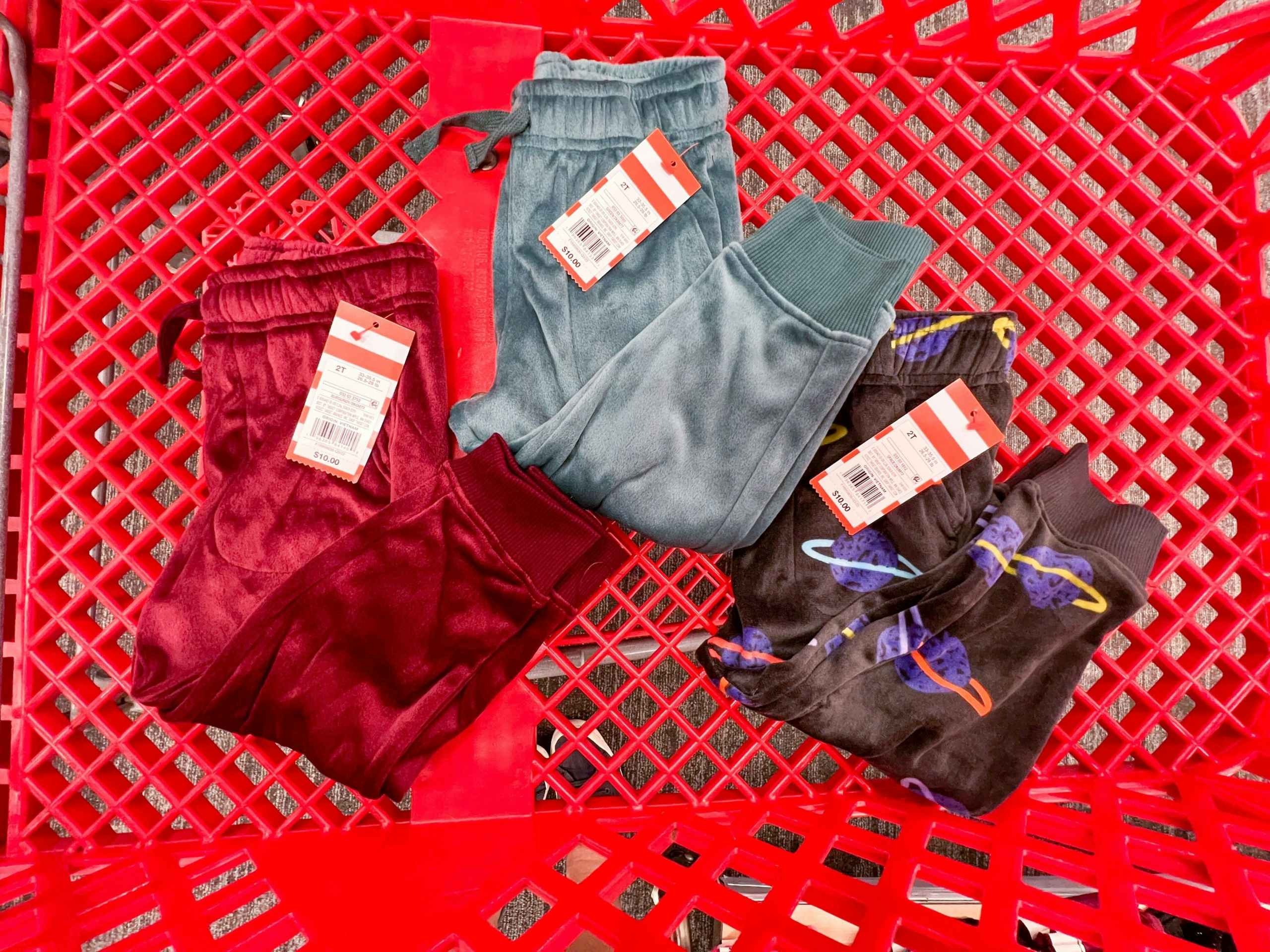 Cat and Jack sweatpants in a shopping cart at Target