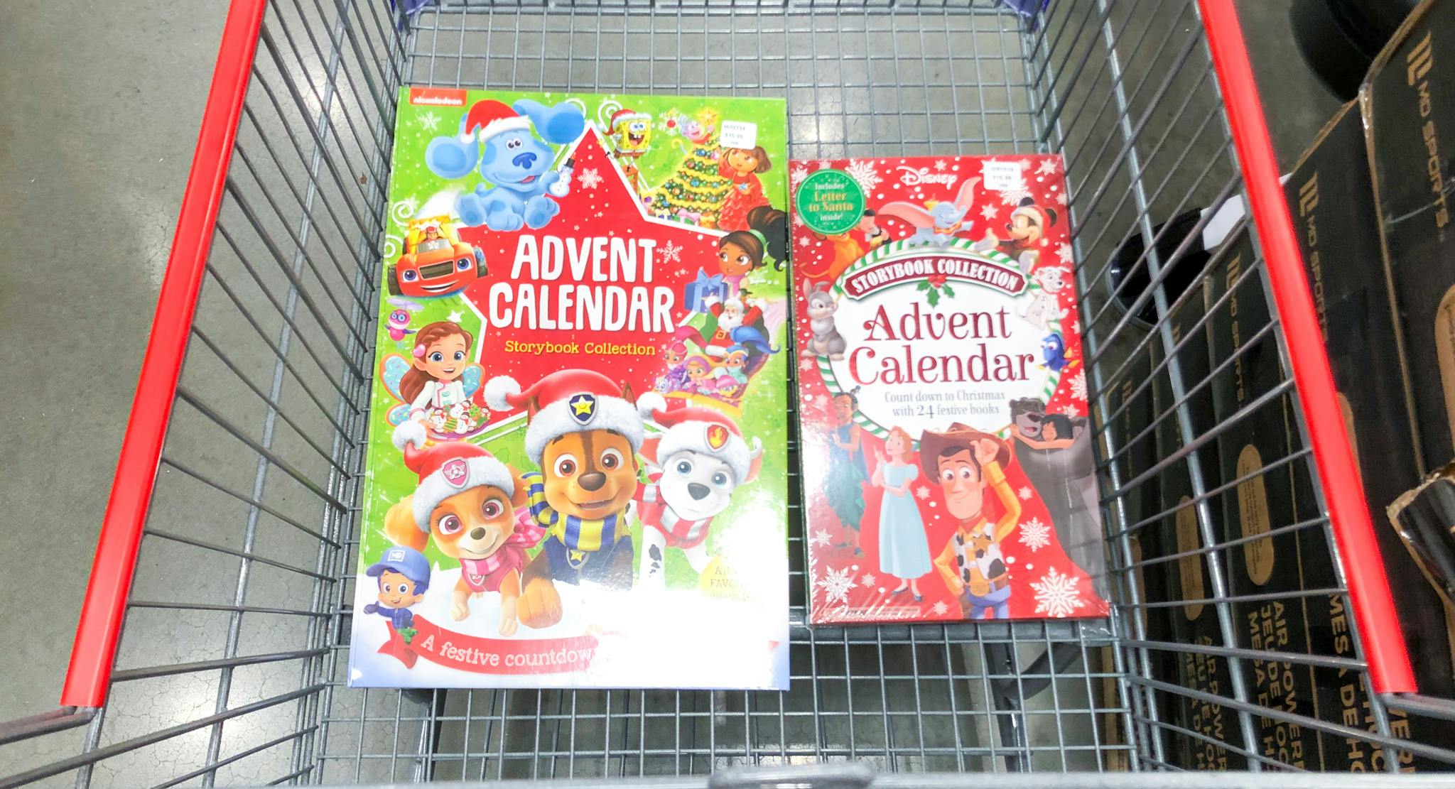 advent calendars for kids in a cart at costco