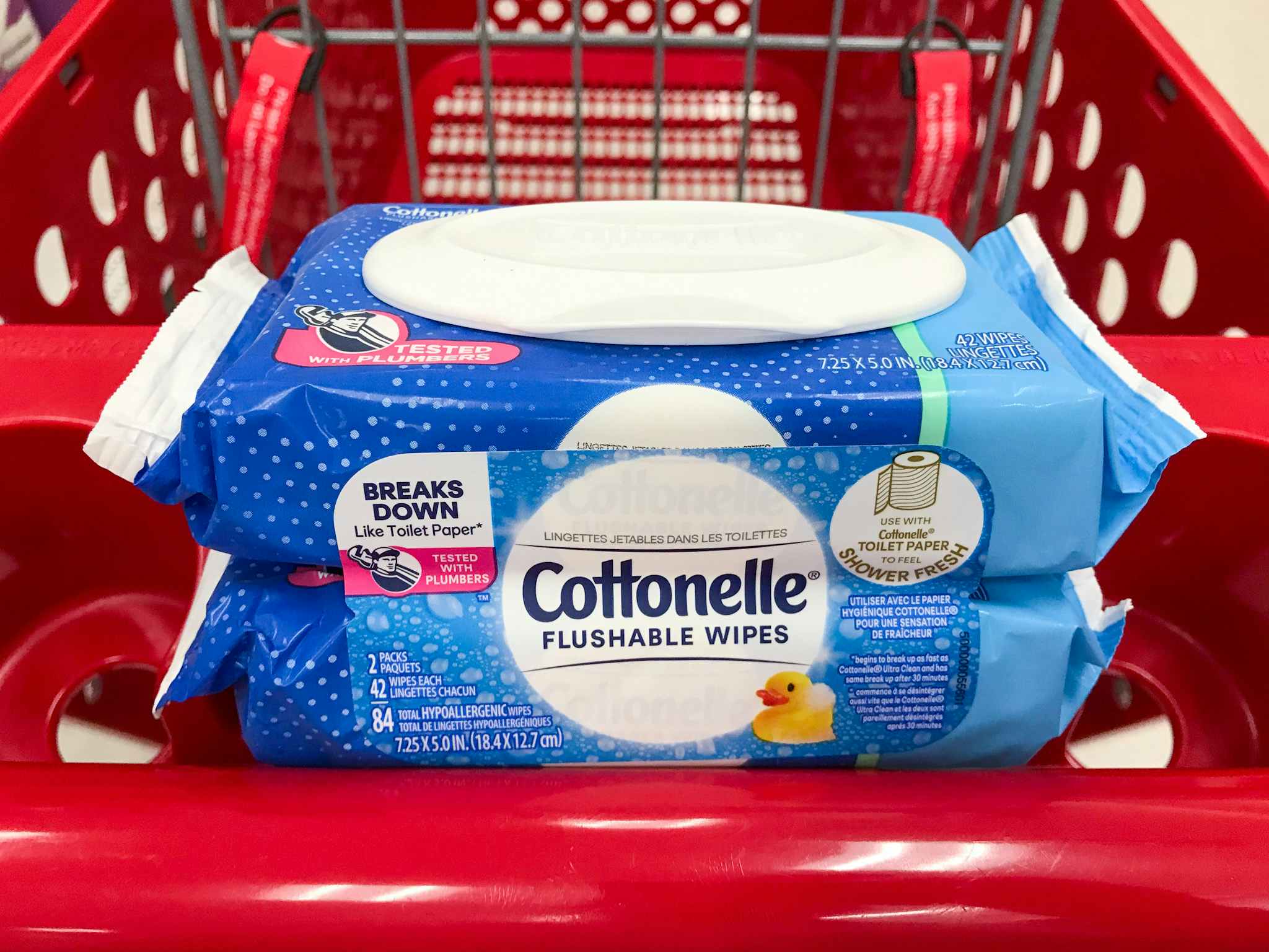 cottonelle wipes on a target cart