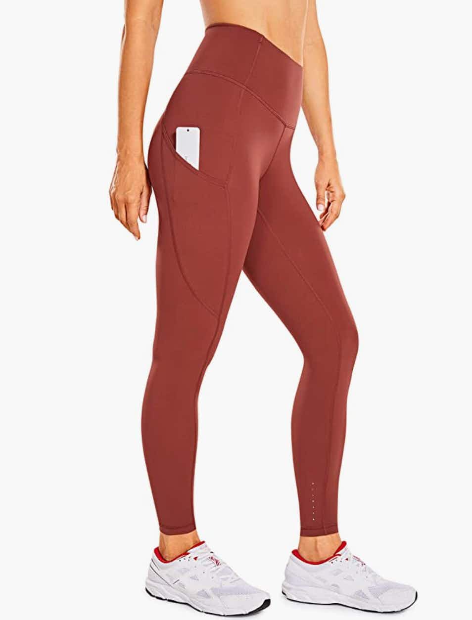 CRZ YOGA Women's Naked Feeling High Waist Yoga Pant with Pockets in Cognac Brown