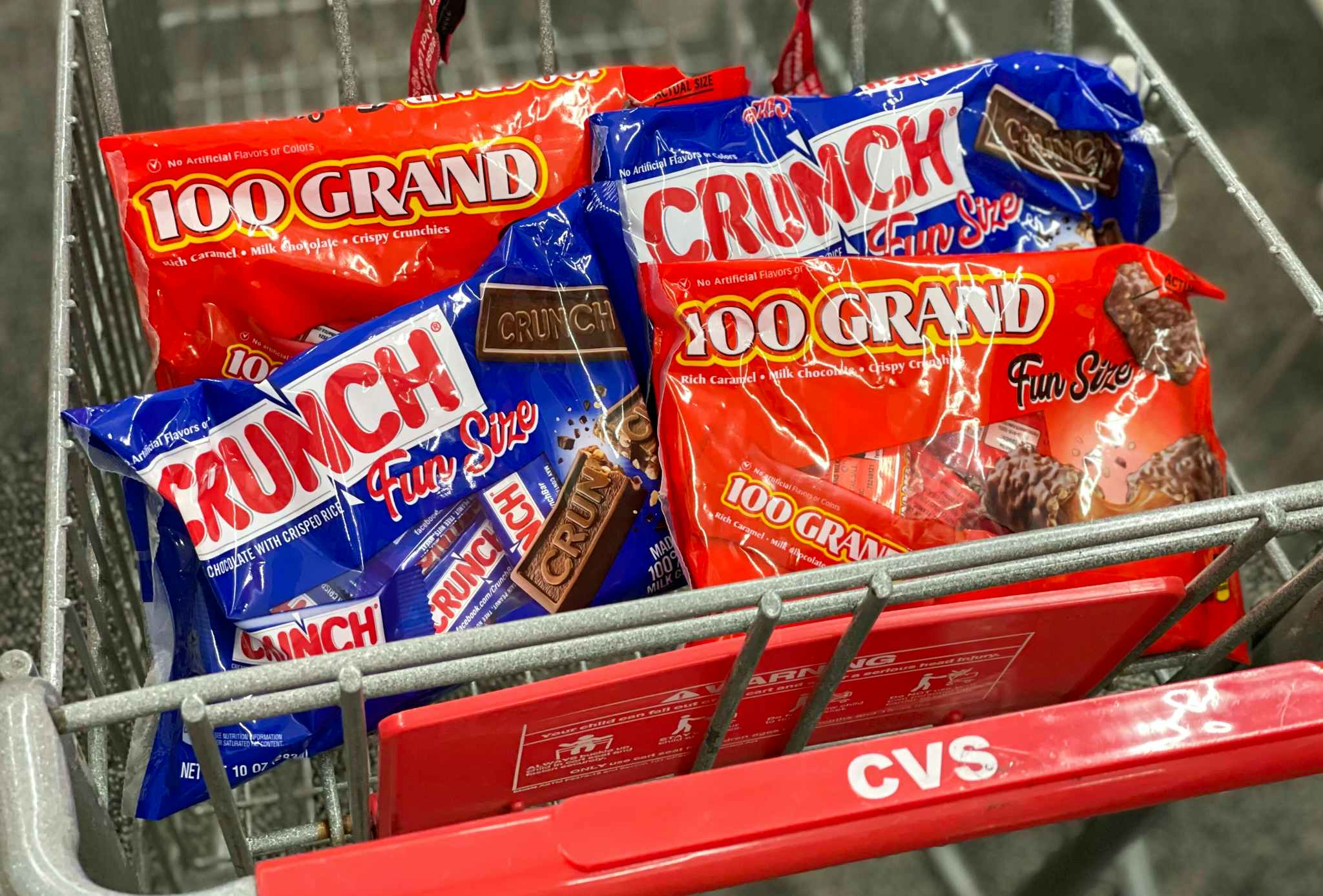 cvs cart with crunch and 100 grand bags