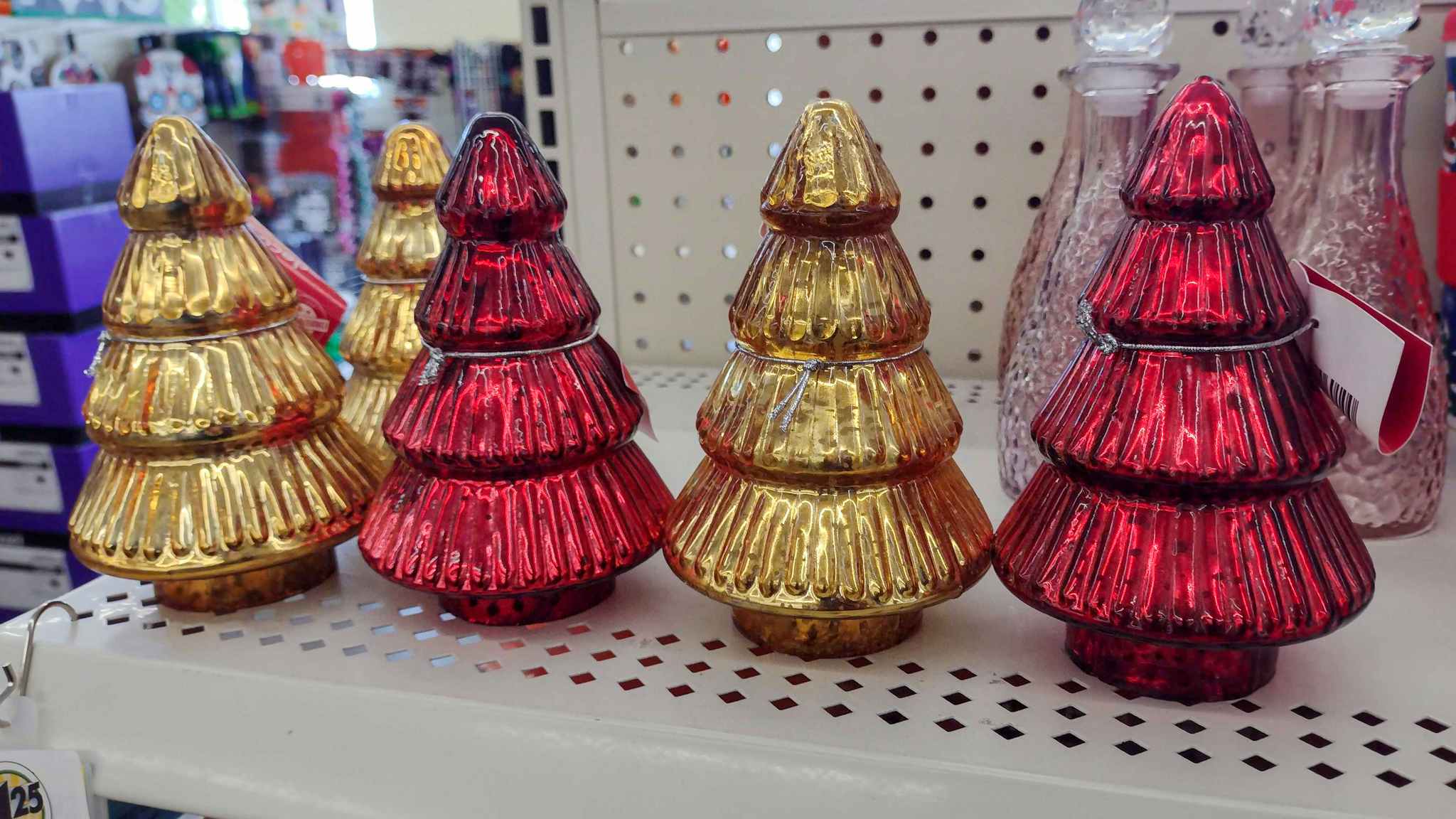 gold and red glass christmas trees