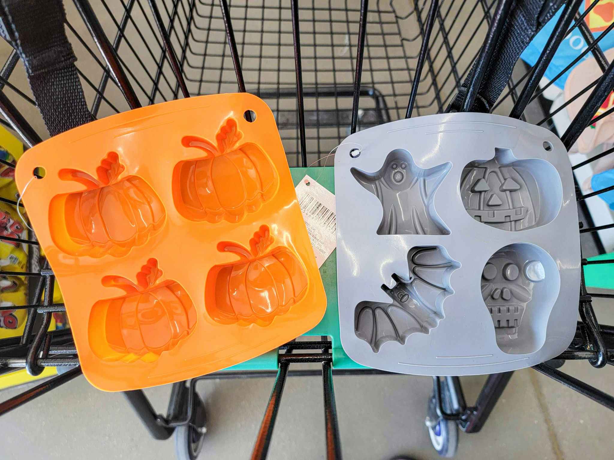 halloween baking molds in a cart