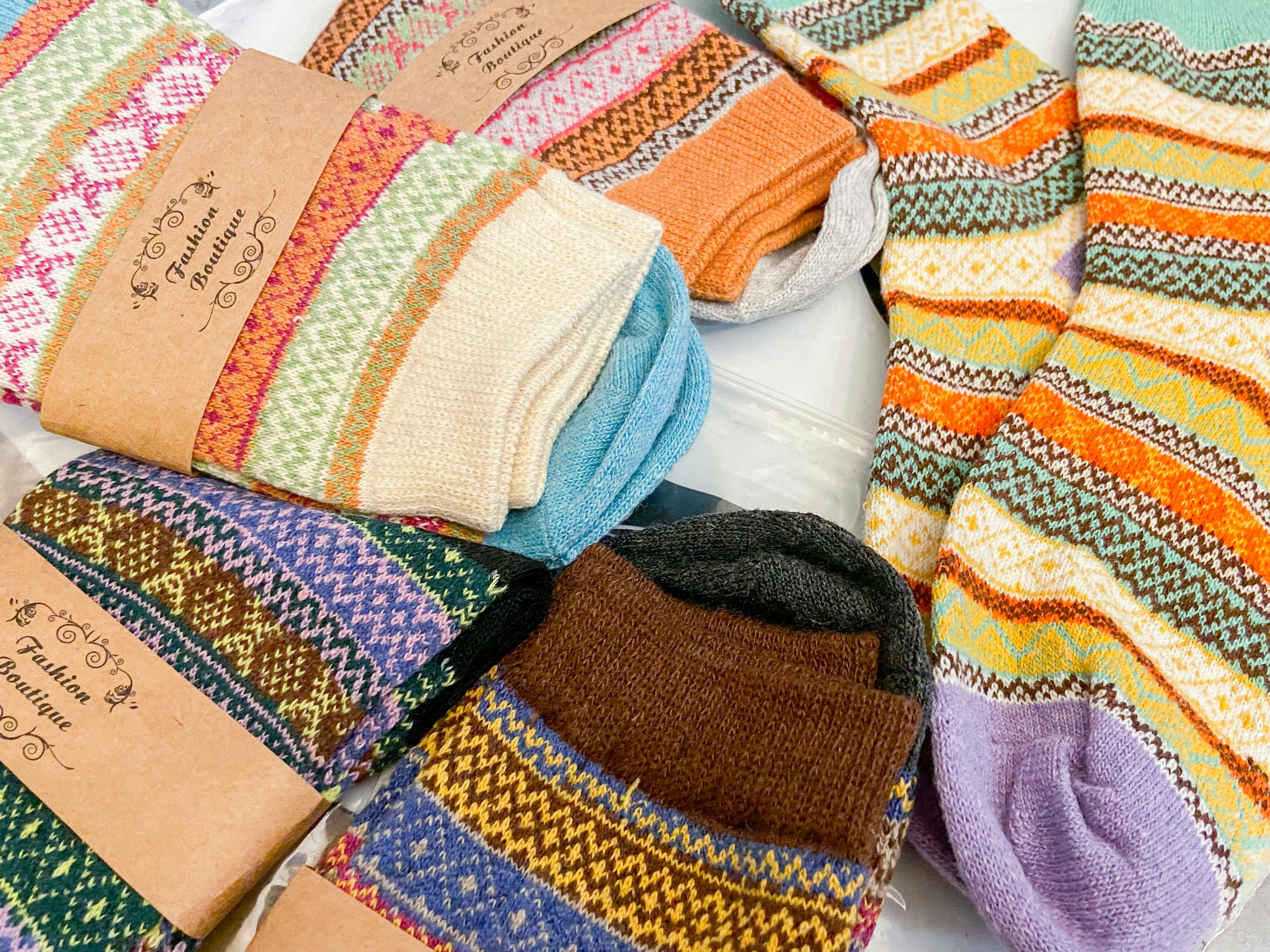 wool fashion boutique socks on an amazon package