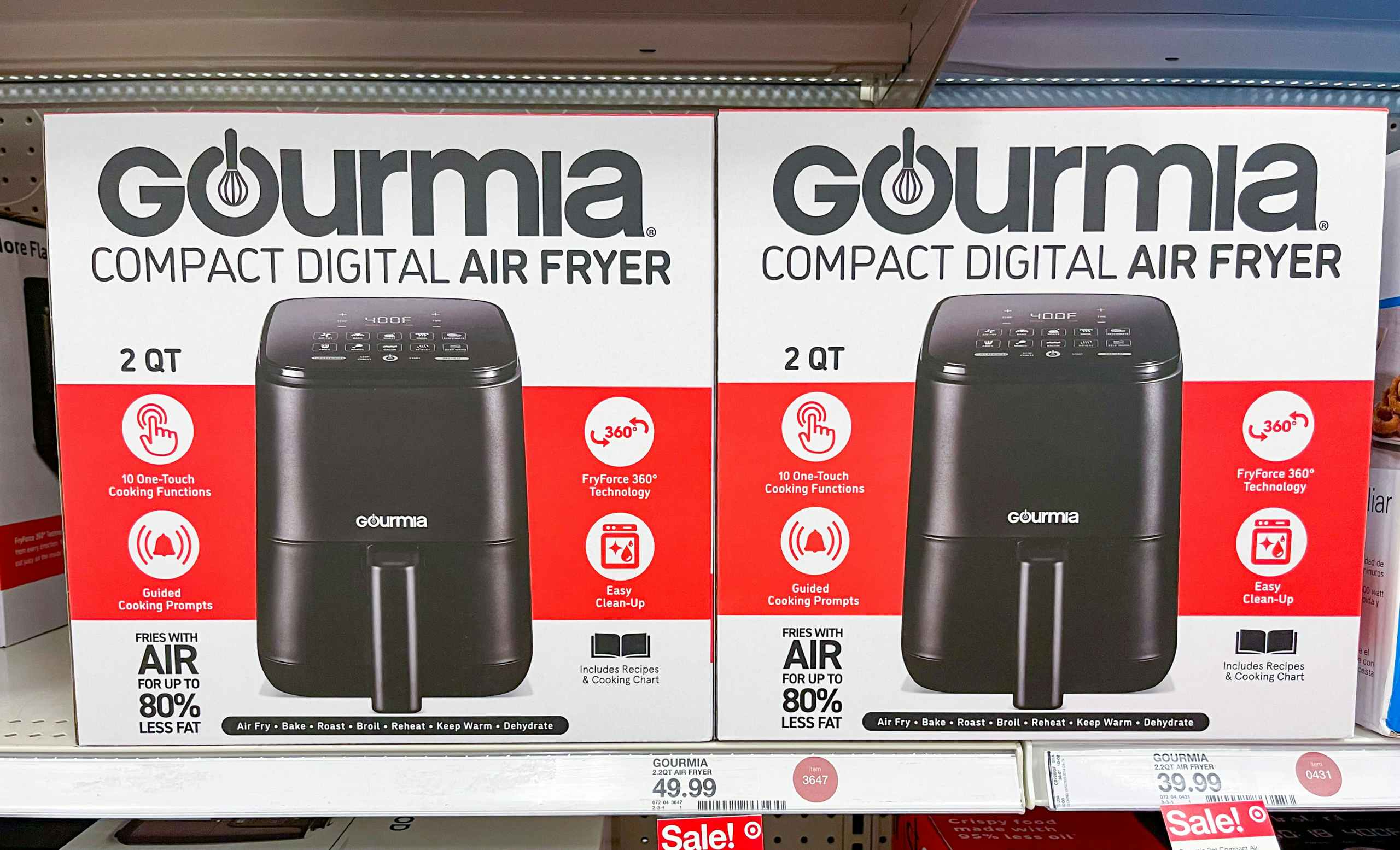 Multiple Gourmet Compact Digital Air Fryers sitting on a store shelf.