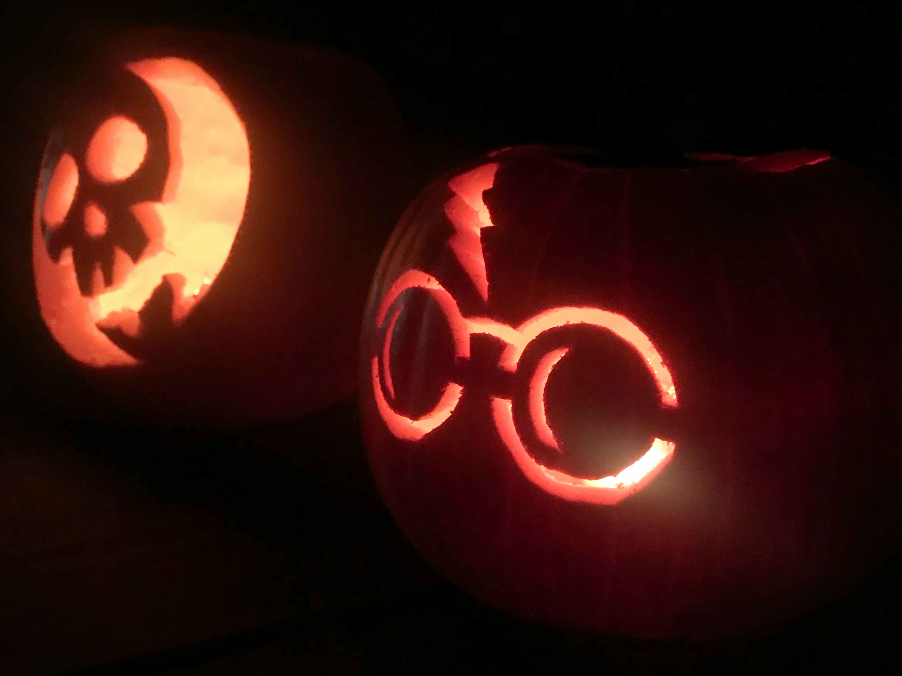 Two carved pumpkins
