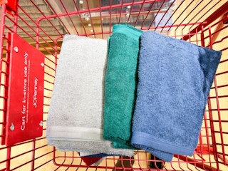 solid colors towels in a shopping cart
