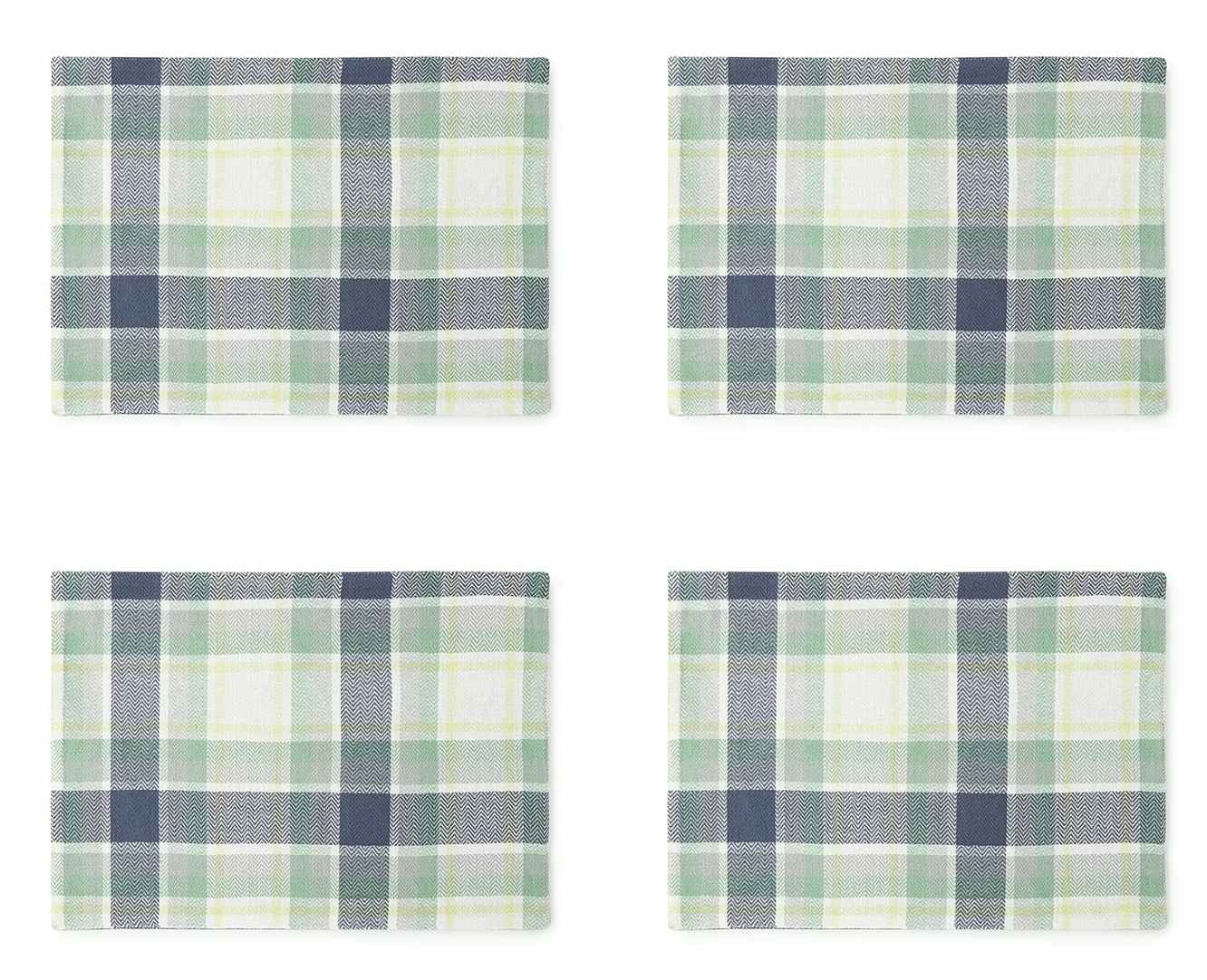 a set of 4 green and blue plaid placemats