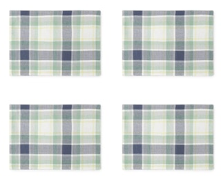 a set of 4 green and blue plaid placemats