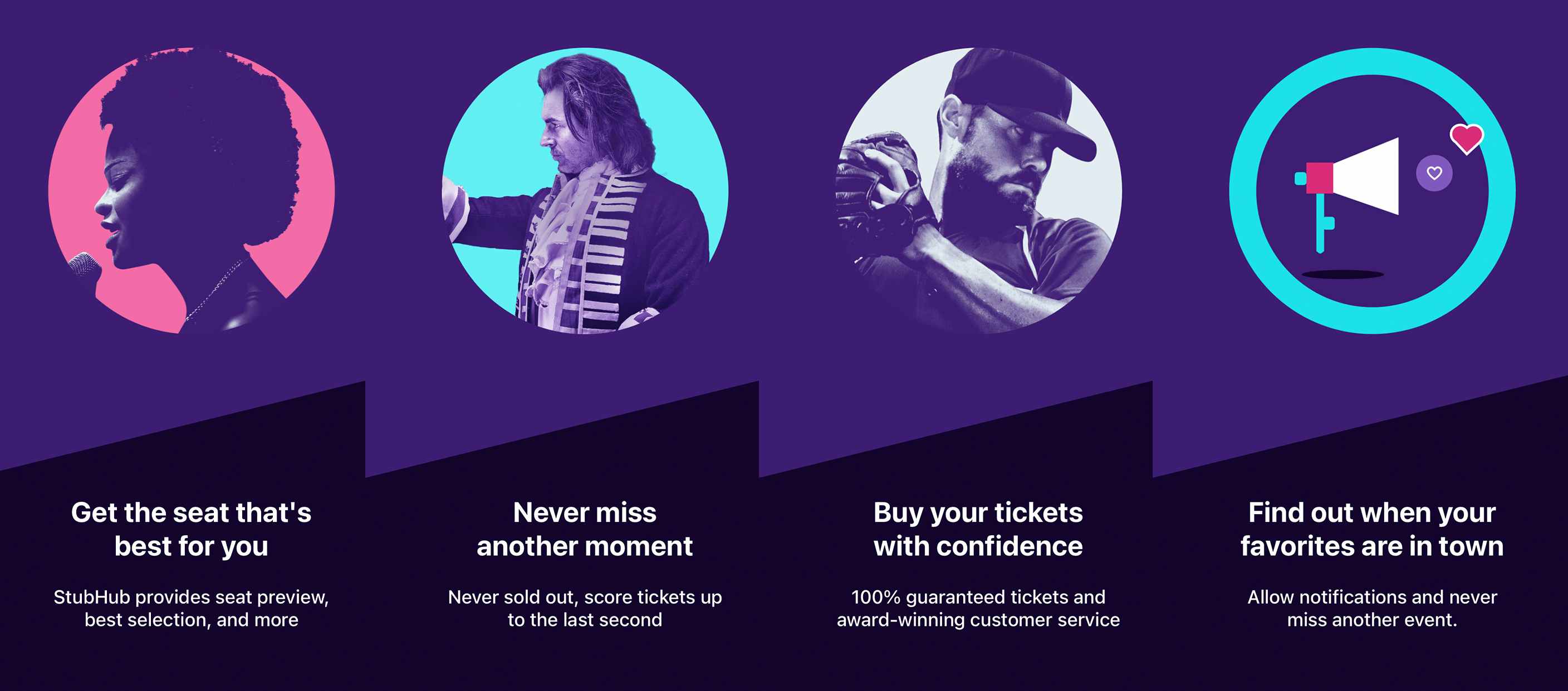 A graphic introducing new users to their StubHub account on the app.