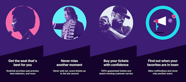 A graphic introducing new users to their StubHub account on the app.