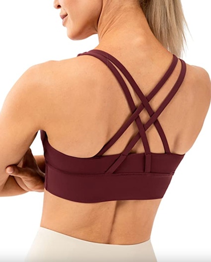 Lavento Women's Strappy Medium Support Sports Bra in Dark Red