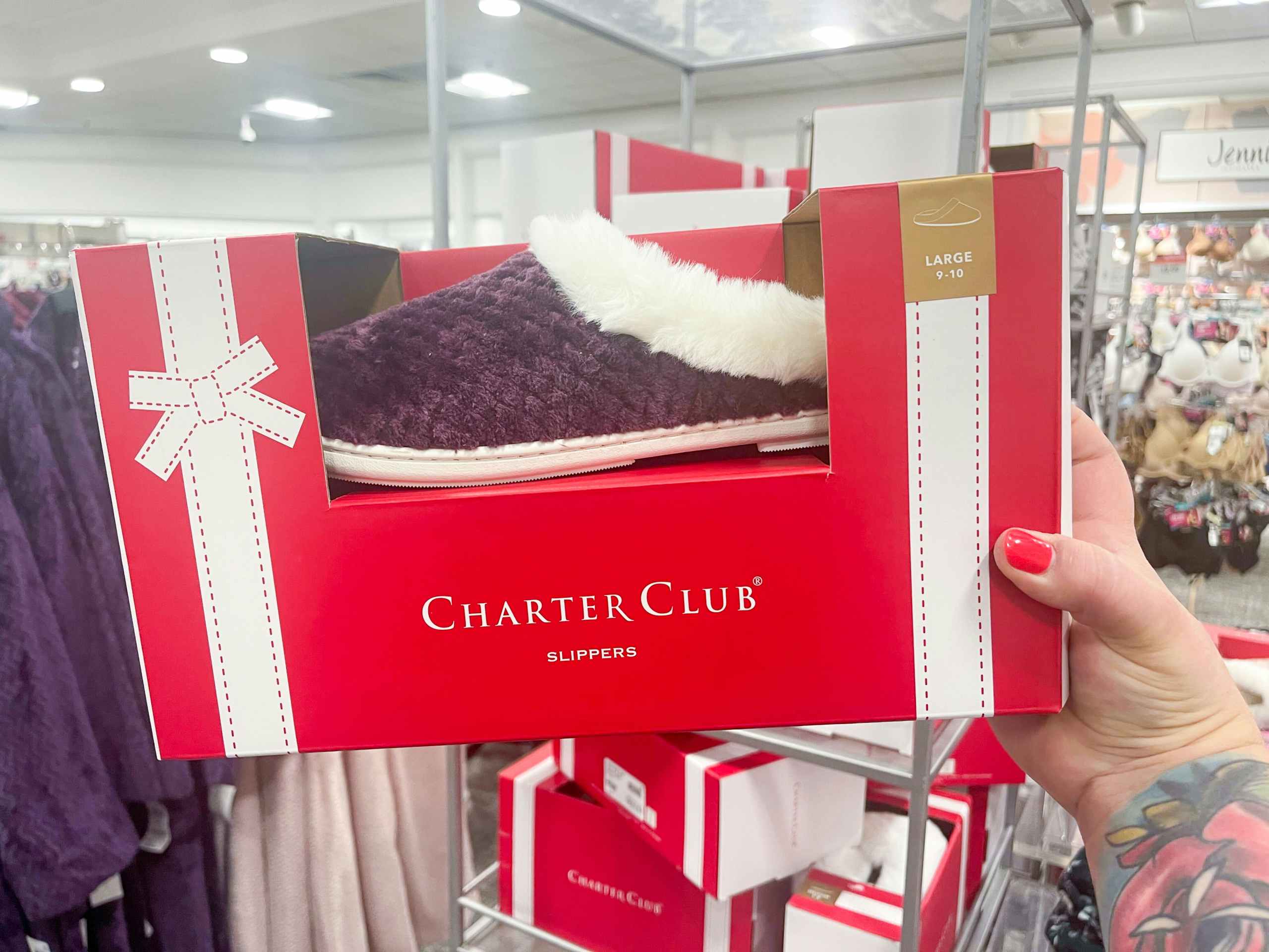 macys charters club slippers being held in store