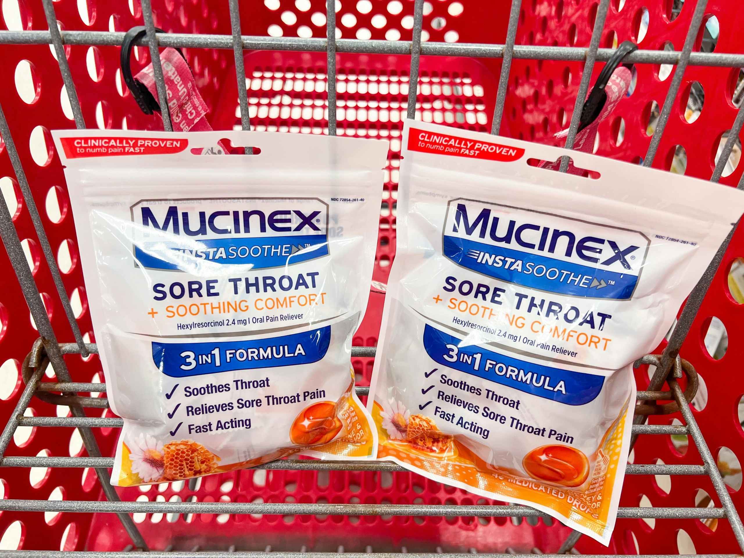 two bags of mucinex cough drops in cart