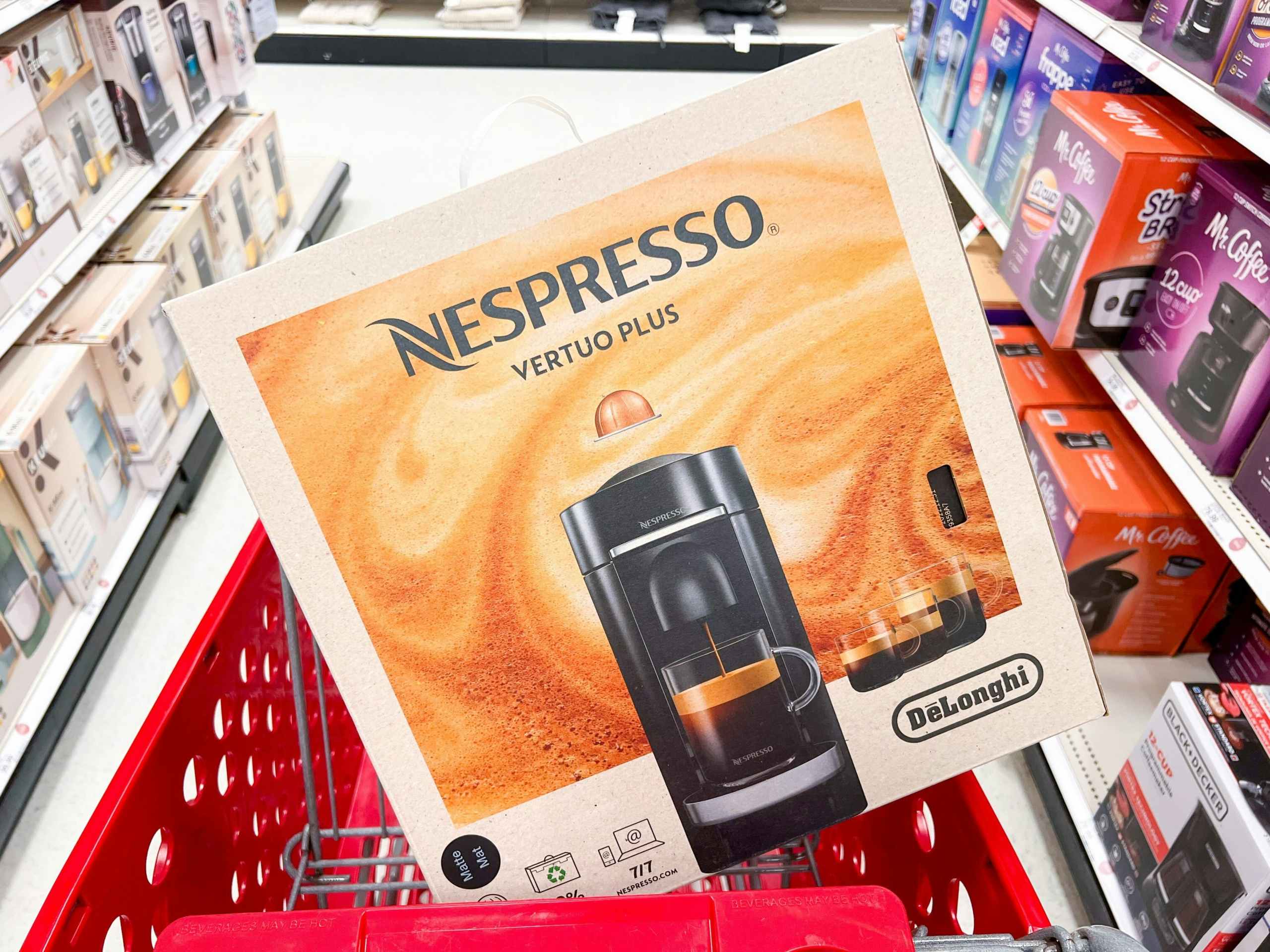 nespresso coffee machine box in cart
