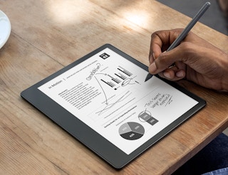 A woman marking a PDF on a Kindle Scribe